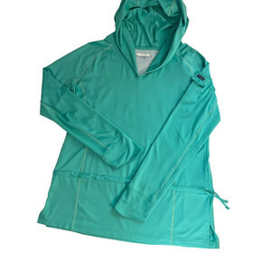 Columbia PFG Teal Hooded Pullover V‑Neck Performance Fishing Gear Womens XL